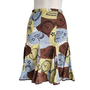 BCBG MaxAzria VTG Y2K 1990s Flared Skirt Floral Cotton Blue Brown Yellow Boho 4